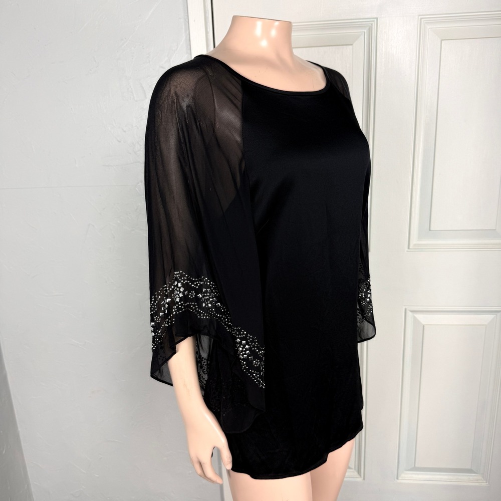 St John Women's Top Small Satin Shirt Sheer Blouse Top Silk Beaded Sequin C4-24 - Picture 7 of 10